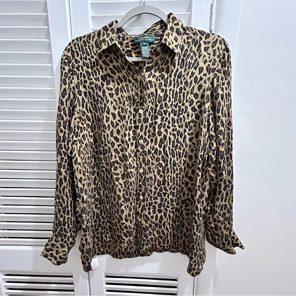Lauren by Ralph Lauren Silk Leopard Print Shirt